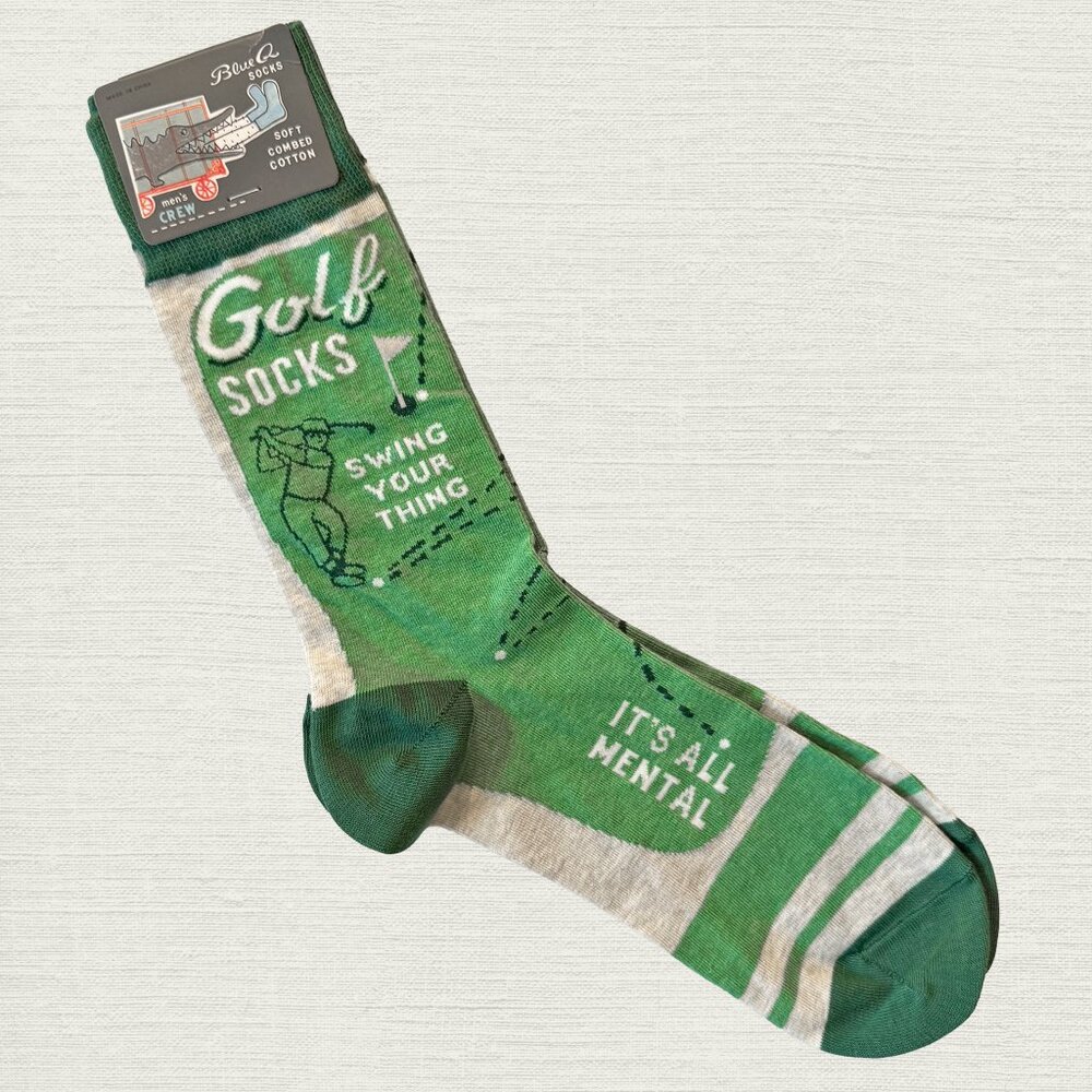 NWT Blue Q Men's Crew Socks Golf Funny